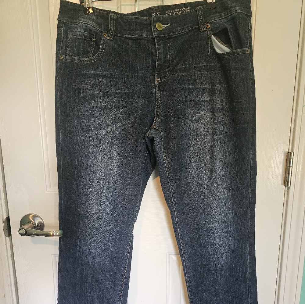 New York & Company Dark Blue Slim Slouch Straight Leg Jeans Women's Size 12